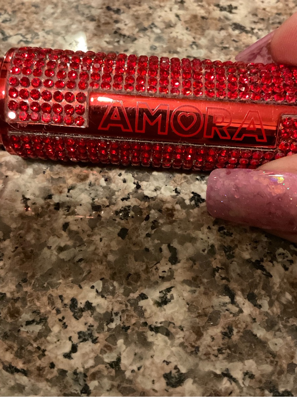AMORA Red Rhinestone Lipstick Case - Picture 2 of 4